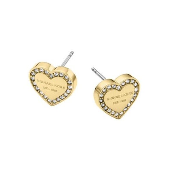 NWT Michael Kors Gold Pave' Heart Earrings - Picture 1 of 8